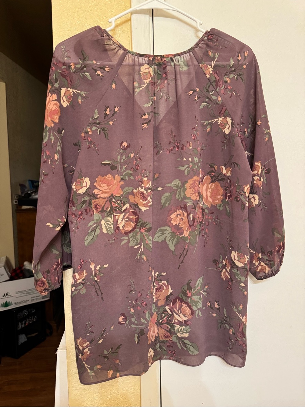 Chaps Plum Floral V-Neck Henley Blouse - Picture 4 of 4